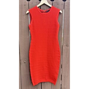 Karen Millen Size 3 Textured‎ Orange Knit Stretchy Bodycon Sheath Dress Cocktail
